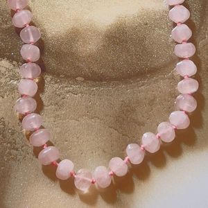 Rose Pink Quartz Gemstone Sterling Silver Knotted Silk Necklace